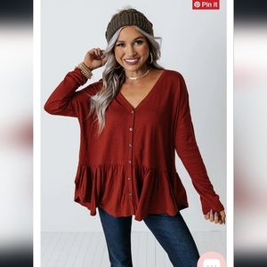 Impressions Boutique Babydoll Top in Rust